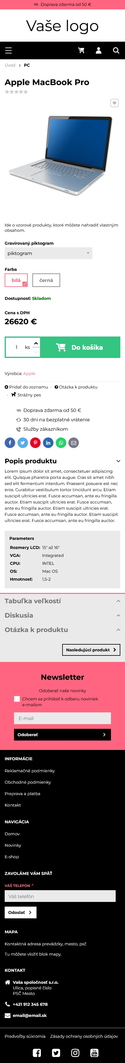 Mobilný detail produktu - Barcelona od BiznisWeb.sk je moderná šablóna pre e-shop aj web.  Stačí vypnúť zobrazovanie košíka v nastaveniach šablóny a máte webovú šablónu so všetkým, čo potrebujete. Mobilný detail produktu - Eshop šablóna Barcelona od BiznisWeb.sk. Umožňuje upraviť vzhľad pre e-shop aj pre webstránky