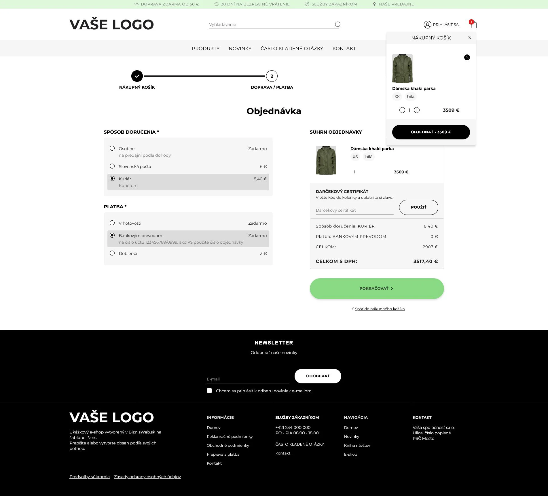 Objednávka - eshop šablóna Paris od BiznisWeb.sk pre moderný internetový obchod Objednávka - eshop šablóna Paris to sú grafické šablóny pre e-shopy rôzneho zamerania, upravte si e-shop šablóny
