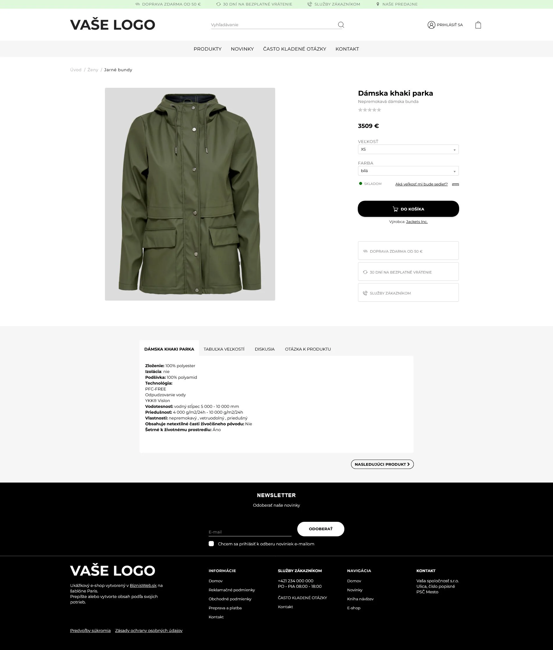 Detail produktu - eshop šablóna Paris od BiznisWeb.sk pre moderný internetový obchod Detail produktu - eshop šablóna Paris to sú grafické šablóny pre e-shopy rôzneho zamerania, upravte si e-shop šablóny