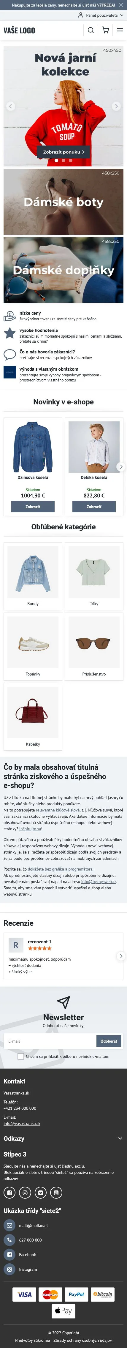 Mobilná šablóna - eshop šablóna Verona od BiznisWeb.sk pre e-shopy rôzneho zamerania, viacjazyčné či máloproduktové shopy  Mobilná šablóna - ecommerce šablóna Verona nájde využitie nielen pre e-shopy s oblečením.