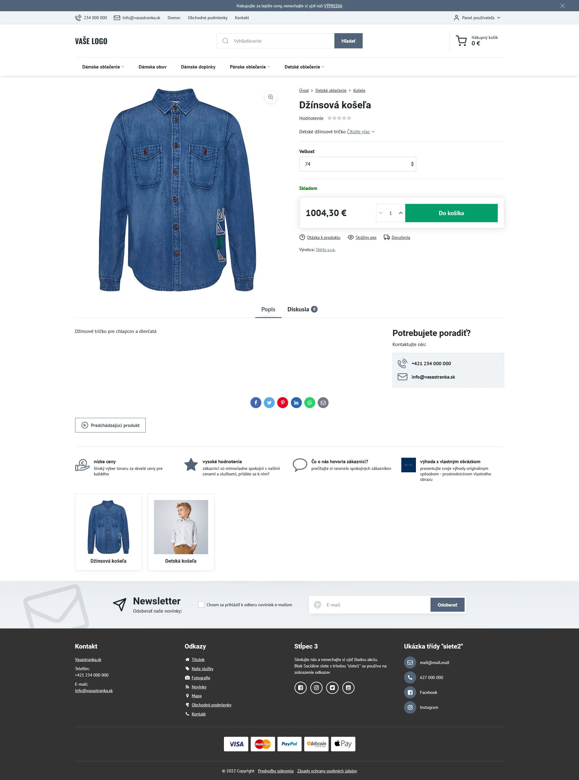 Detail produktu - eshop šablóna Verona od BiznisWeb.sk pre e-shopy rôzneho zamerania, viacjazyčné či máloproduktové shopy  Detail produktu - ecommerce šablóna Verona nájde využitie nielen pre e-shopy s oblečením.