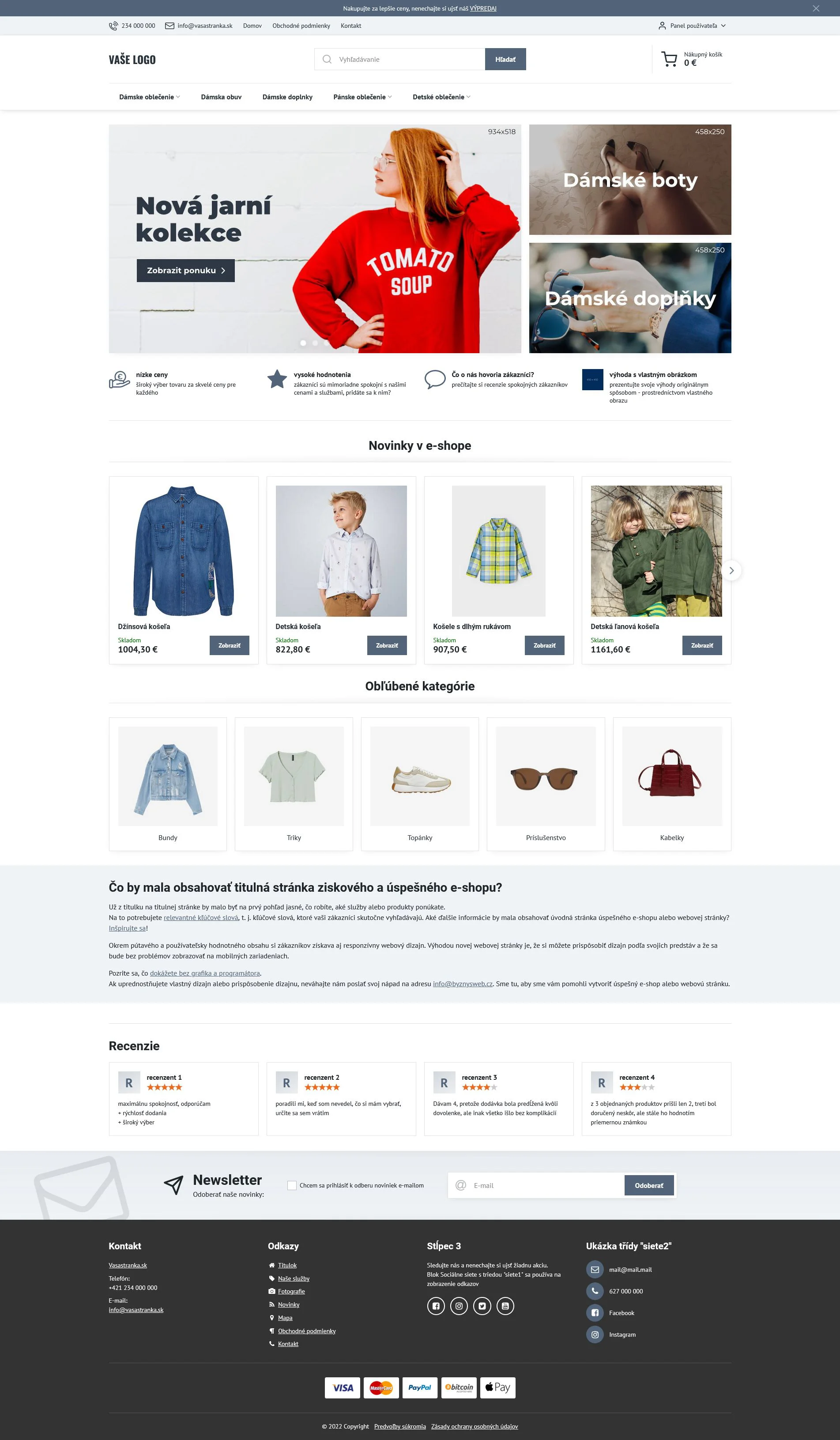 eshop šablóna Verona od BiznisWeb.sk pre e-shopy rôzneho zamerania, viacjazyčné či máloproduktové shopy  ecommerce šablóna Verona nájde využitie nielen pre e-shopy s oblečením.