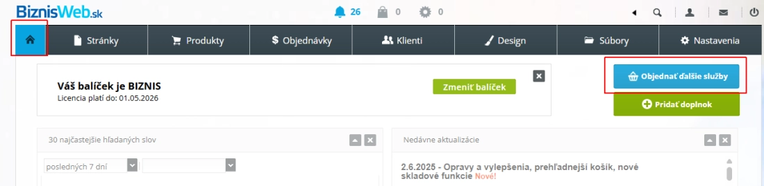 Aktivácia Chameleoon v administrácii BiznisWebu - krok 1