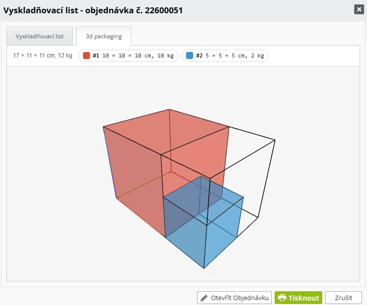 3D balenie - kontrola vyskladňovacieho listu