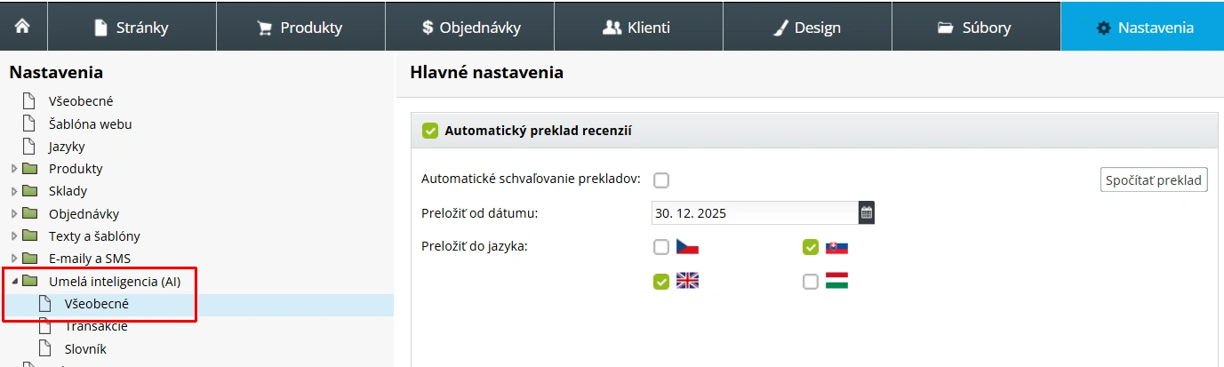Preklady produktových recenzií pomocou umelej inteligencie - ako to nastaviť v BiznisWebe