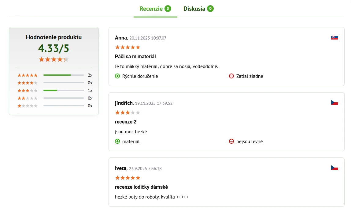 Produktové recenzie v e-shope, funkcia od BiznisWeb.sk