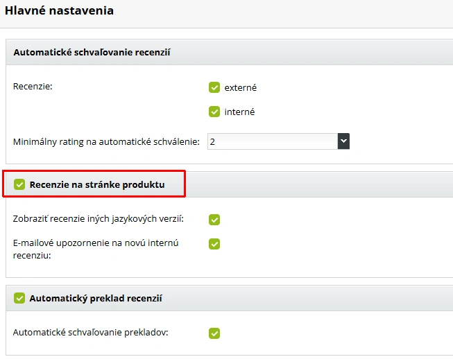 Nastavenie produktových recenzií resp. Heureka recenzií pri produktoch v e-shope v BiznisWebe
