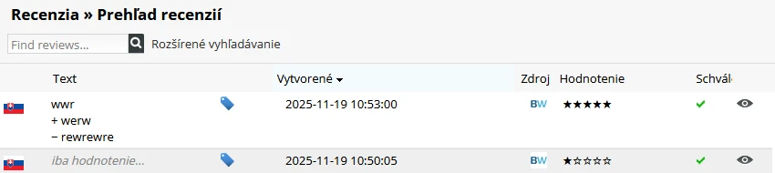 Recenzie v e-shope - prehľad