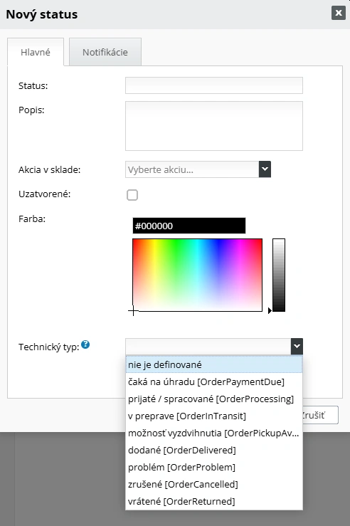 Technický typ objednávkového statusu