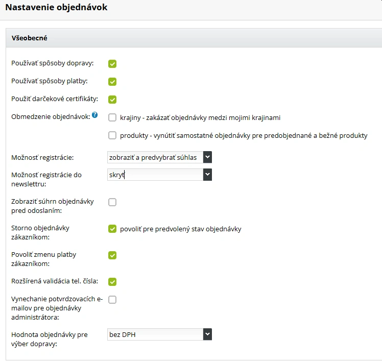 Nastavenie objednávok v e-shope- BiznisWeb.sk