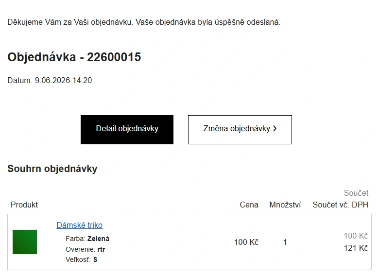 Detail objednávky - mailové potvrdenie