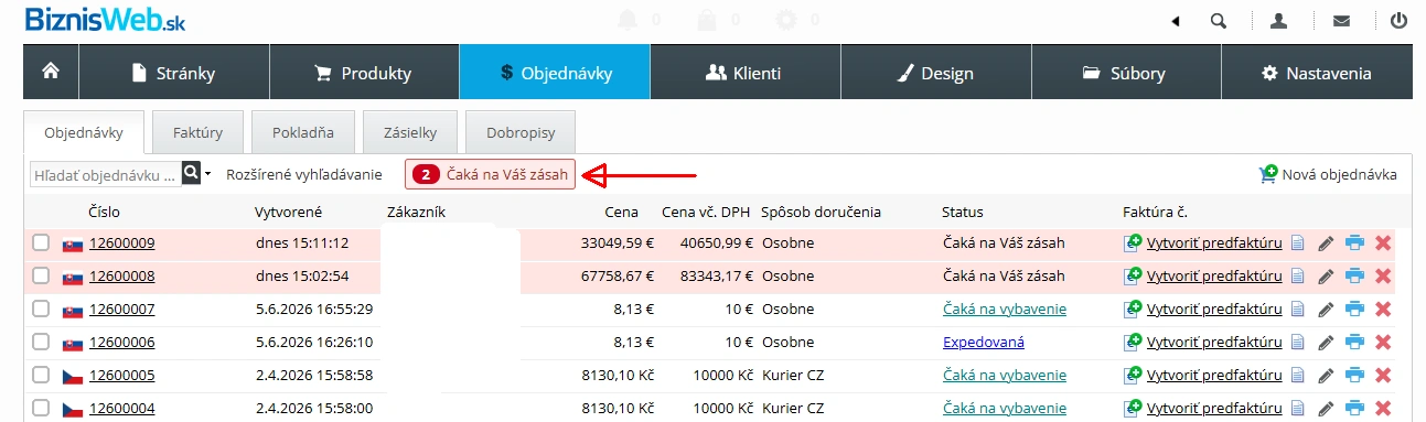 Indikátor blokovaných objednávok