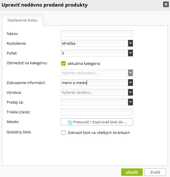 Nastavenia: nedávno predané produkty v e-shope. BiznisWeb.sk