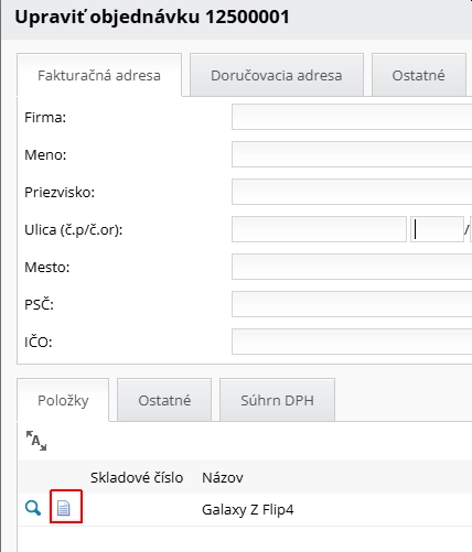 Produktový list nájdete aj pri editácii objednávky