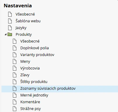 Nastavenie súvisiacich produktov