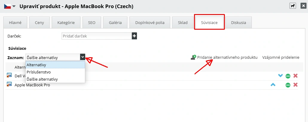 Pridanie súvisiacich produktov