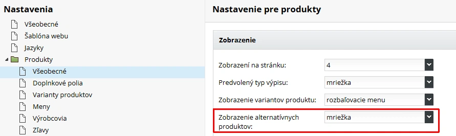 Nastavenie Zobrazenie súvisiacich produktov