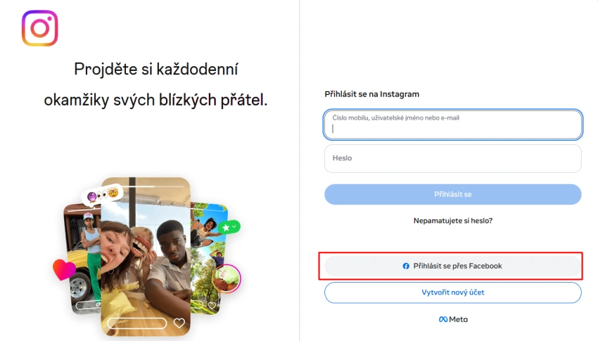 vytvorenie firemného účtu na Instagrame - registrácia cez firemný Facebook profil