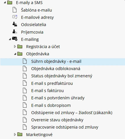 Nastavenia - E-maily a sms - E-mailing