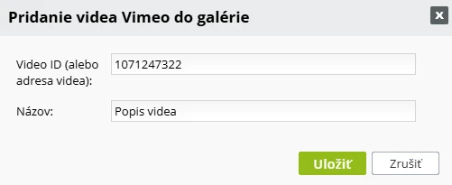 Nastavenie Vimeo videa