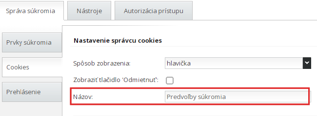 názov cookies lišty