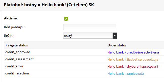 ostrý režim Hello bank!