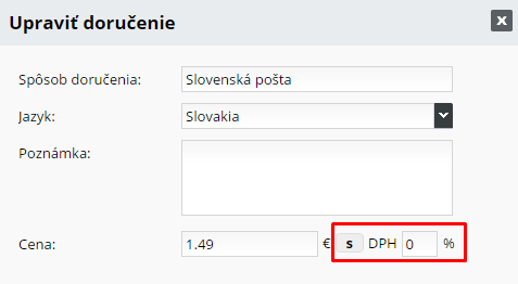 doručenie s možnosťou nastaviť DPH