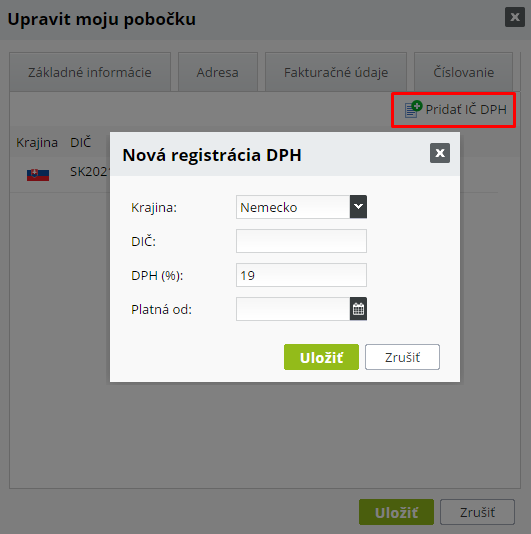 Pridať IČ DPH pobočke registrovanej pre DPH vo viacerych krajinach