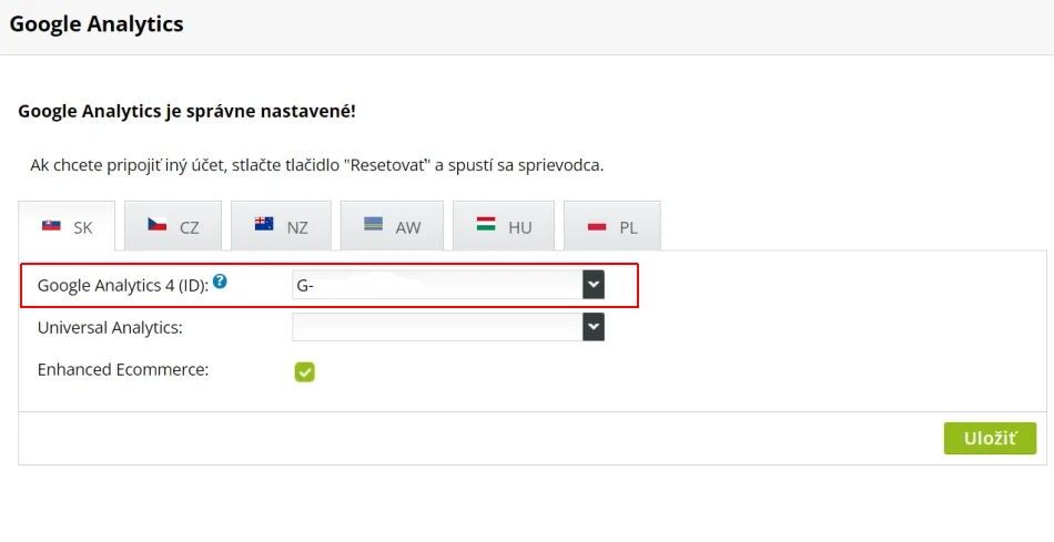 Vloženie kódov pre Google Analytics 4 - viacjazyčný e-shop