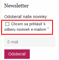 prvok súkromia pri prihlásení k odberu noviniek emailom