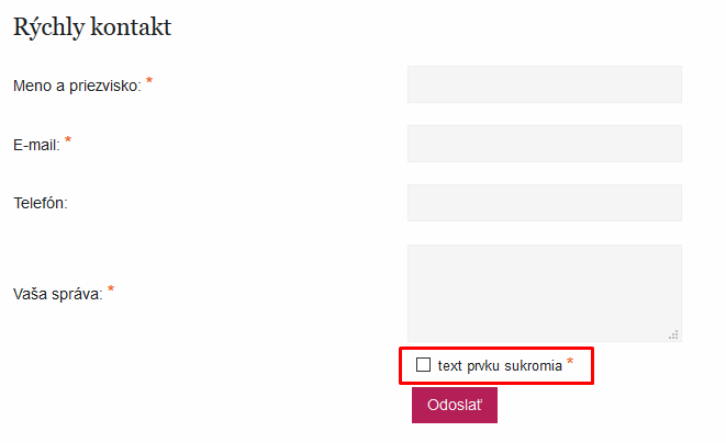 prvok súkromia v bloku formulár