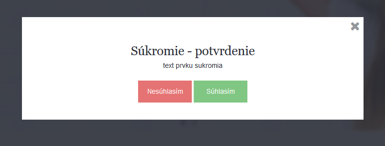 typ prvku súkromia - modálne okno