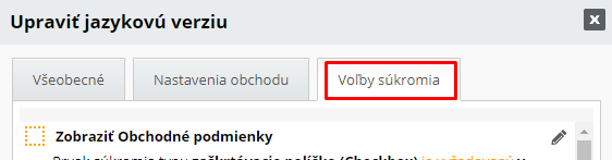 Voľby súkromia v jazykovej verzií