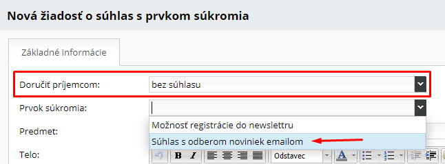 ako pripraviť nový newsletter pre získanie súhlasu s odberom noviniek e-mailom v e-shope od BiznisWebu