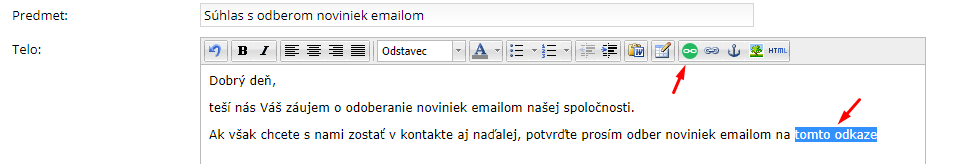 Vytvorenie odkazu na potvrdenie súhlasu so spracovaním osobných údajov