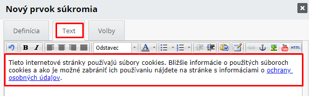 upozornenie na pouzivanie cookies - text