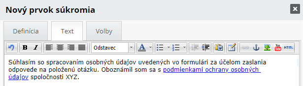 kontaktný formulár - text