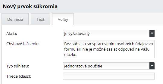 ochrana osobnych udajov v bloku formulár - upresnenie nastavenia