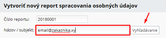 vyhladavanie udajov do reportu osobnych udajov v CMS FLOX od BiznisWeb.sk