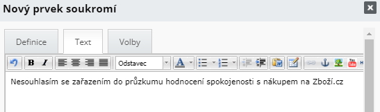 nastavenie súhlasu so spracovaním OÚ Zboží