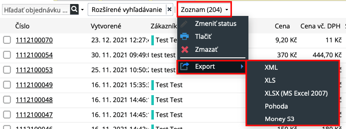 Rýchly export objednávok / faktúr | BiznisWeb