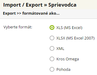 dostupné formáty pre export súborov