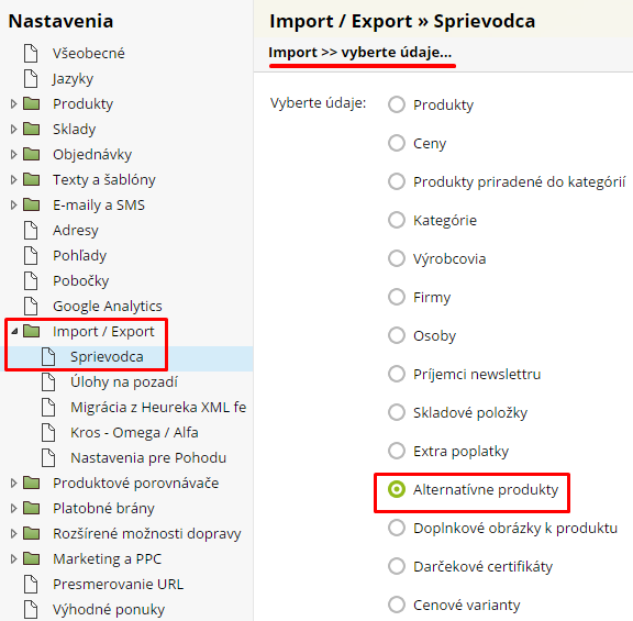 import alternatívnych produktov