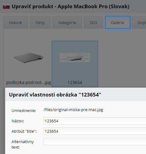 hromadná úprava popiskov v produktovej fotogalérii