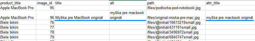 úprava popiskov v produktovej fotogalérii cez excel