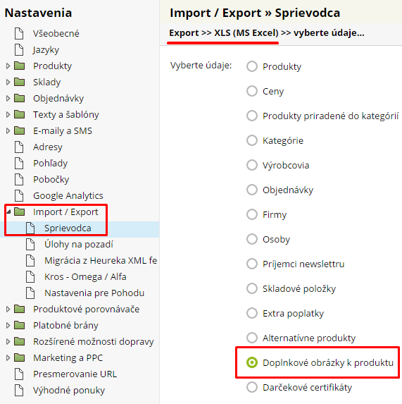 export doplnkových obrázkov