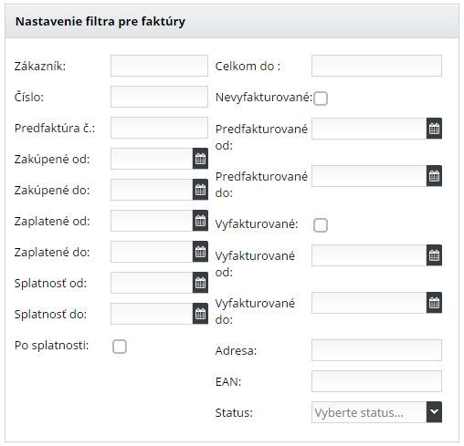 Filter faktúr