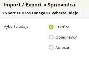 Export objednávok, faktúr a adresátov do Omegy