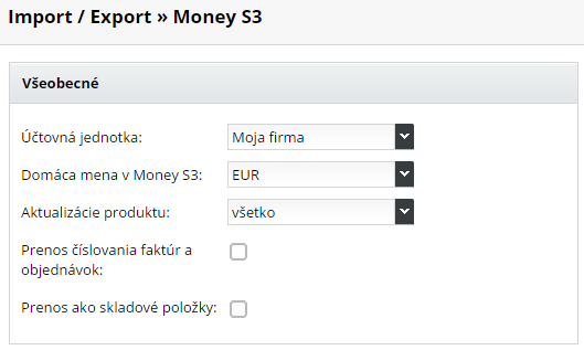 nastavenie money S3