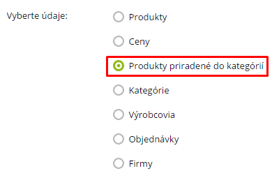 Produkty v kategórií, export